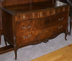 Walnut French inlaid carved antique dresser