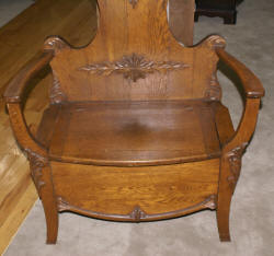 Solid oak antique bench seat carved hall tree 1910