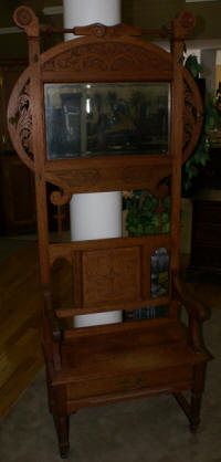 Solid oak antique hall tree