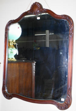 mahgoany antique shell carved mirror