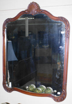 mahgoany antique shell carved mirror