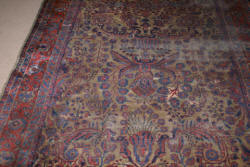 Handmade Persian Sarouk very worn and repaired antique rug 13 x 6