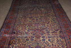 Handmade Persian Sarouk very worn and repaired antique rug 13 x 6