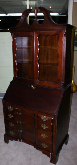 Block front solid mahogany Chippendale secretary desk