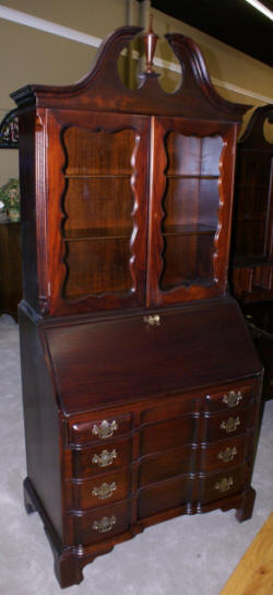 Block front solid mahogany Chippendale secretary desk