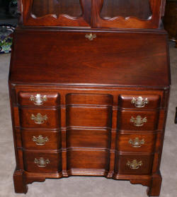 Block front solid mahogany Chippendale secretary desk