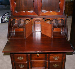 Block front solid mahogany Chippendale secretary desk