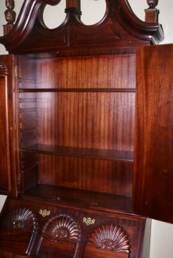 Mahogany Chippendale block front shell carved two piece secretary desk