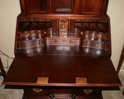 Mahogany Chippendale block front shell carved two piece secretary desk