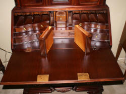 Mahogany Chippendale block front shell carved two piece secretary desk