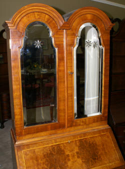 inlaid blind door english walnut secretary with mirrored doors