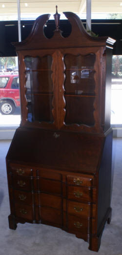 Red mahogany block front secretary desk 