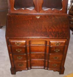 Red mahogany block front secretary desk 