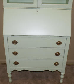 Shabby chic painted green secretary desk 