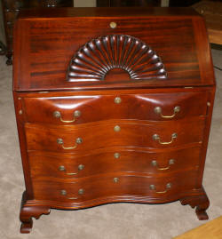 OX bow front solid mahogany shell carved secretary desk 