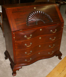 OX bow front solid mahogany shell carved secretary desk 