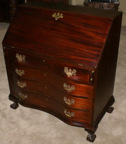 Ox bow front mahogany antique Governor Winthrop desk