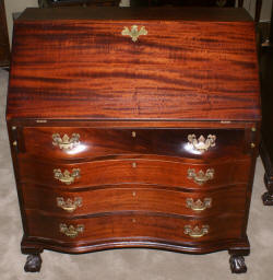 Ox bow front mahogany antique Governor Winthrop desk