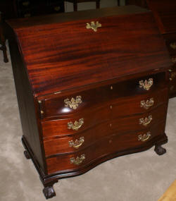 Ox bow front mahogany antique Governor Winthrop desk