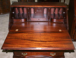 Ox bow front mahogany antique Governor Winthrop desk
