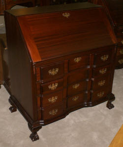 Solid mahogany block front Chippendale Governor Winthrop desk