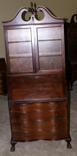 serpentine front antique mahogany secretary desk