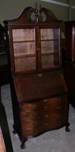 serpentine front antique mahogany secretary desk