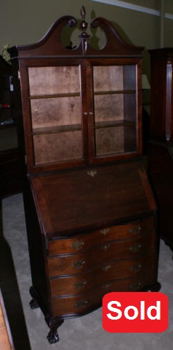 serpentine front antique mahogany secretary desk