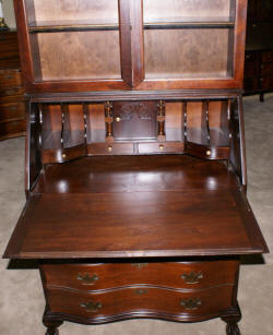 serpentine front antique mahogany secretary desk