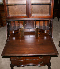 serpentine front antique mahogany secretary desk