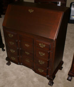 Solid mahogany block front Chippendale secretary desk