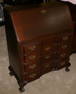 Solid mahogany block front Chippendale secretary desk