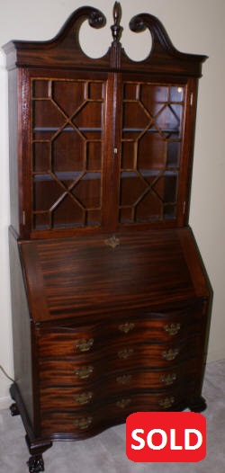 Chippendale mahogany serpentine front antique secretary desk