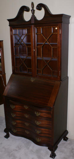 Chippendale mahogany serpentine front antique secretary desk