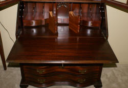 Chippendale mahgoany serpentine front antique secretary desk