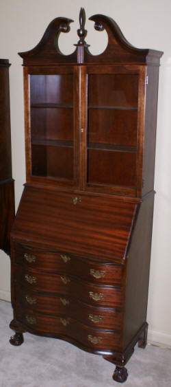 Serpentine front mahogany Chippendale secretary desk