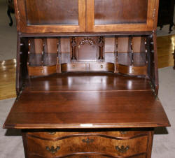 Flame walnut 1930s antique secretary desk
