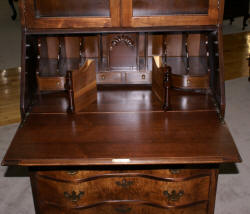 Flame walnut 1930s antique secretary desk
