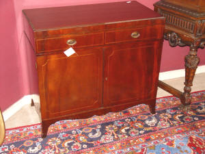 image of antique mahogany inlaid silver chest