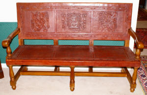 image of leather covered wood bench