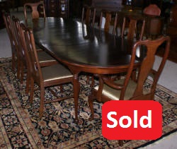 Modern walnut Queen Anne dining room table and 8 chairs 