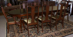 Modern walnut Queen Anne dining room table and 8 chairs 