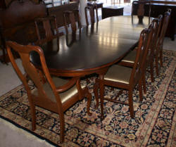 Modern walnut Queen Anne dining room table and 8 chairs 