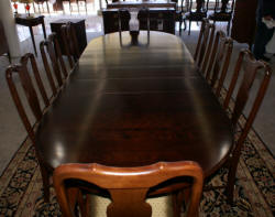 Modern walnut Queen Anne dining room table and 8 chairs 