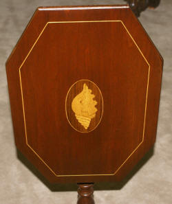 Pair of Conch shell inlaid mahogany candle stands