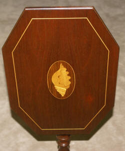 Pair of Conch shell inlaid mahogany candle stands