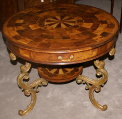 Jonathan Charles inlaid round Oyster veneer top table