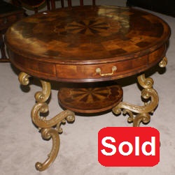 Jonathan Charles inlaid round Oyster veneer top table