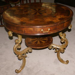 Jonathan Charles inlaid round Oyster veneer top table