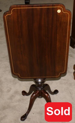 Flip top mahogany pencil inlaid Queen Anne side table